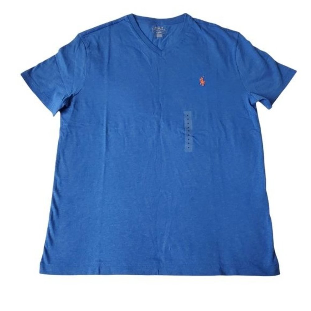 Polo Ralph Lauren men V Neck T-shirt Short Sleeve Blue Color Size Medium nwot - Picture 2 of 6